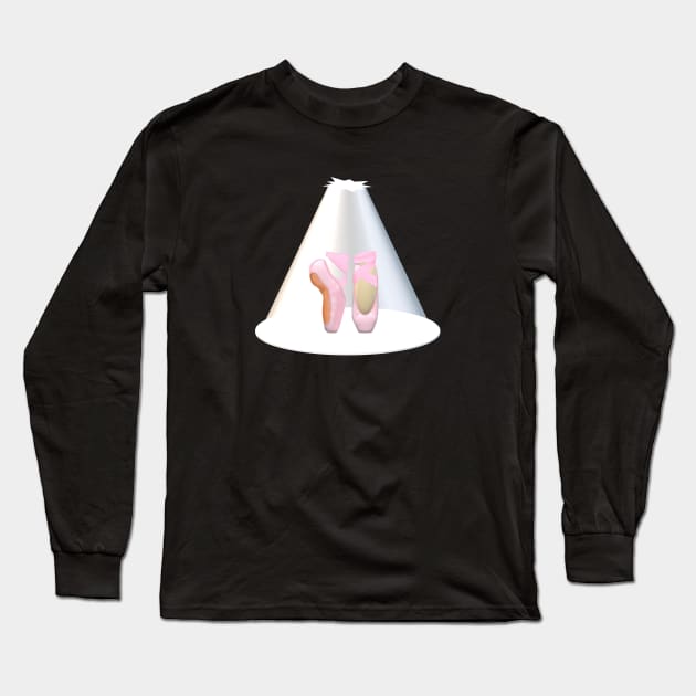 Ballet Pointe Shoes in Spotlight on Stage (Black Background) Long Sleeve T-Shirt by Art By LM Designs 